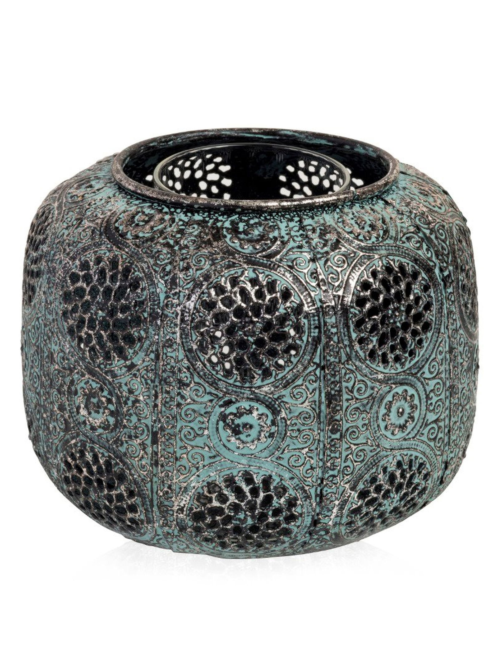 Ajur Metal Tealight Mumluk L Turkuaz