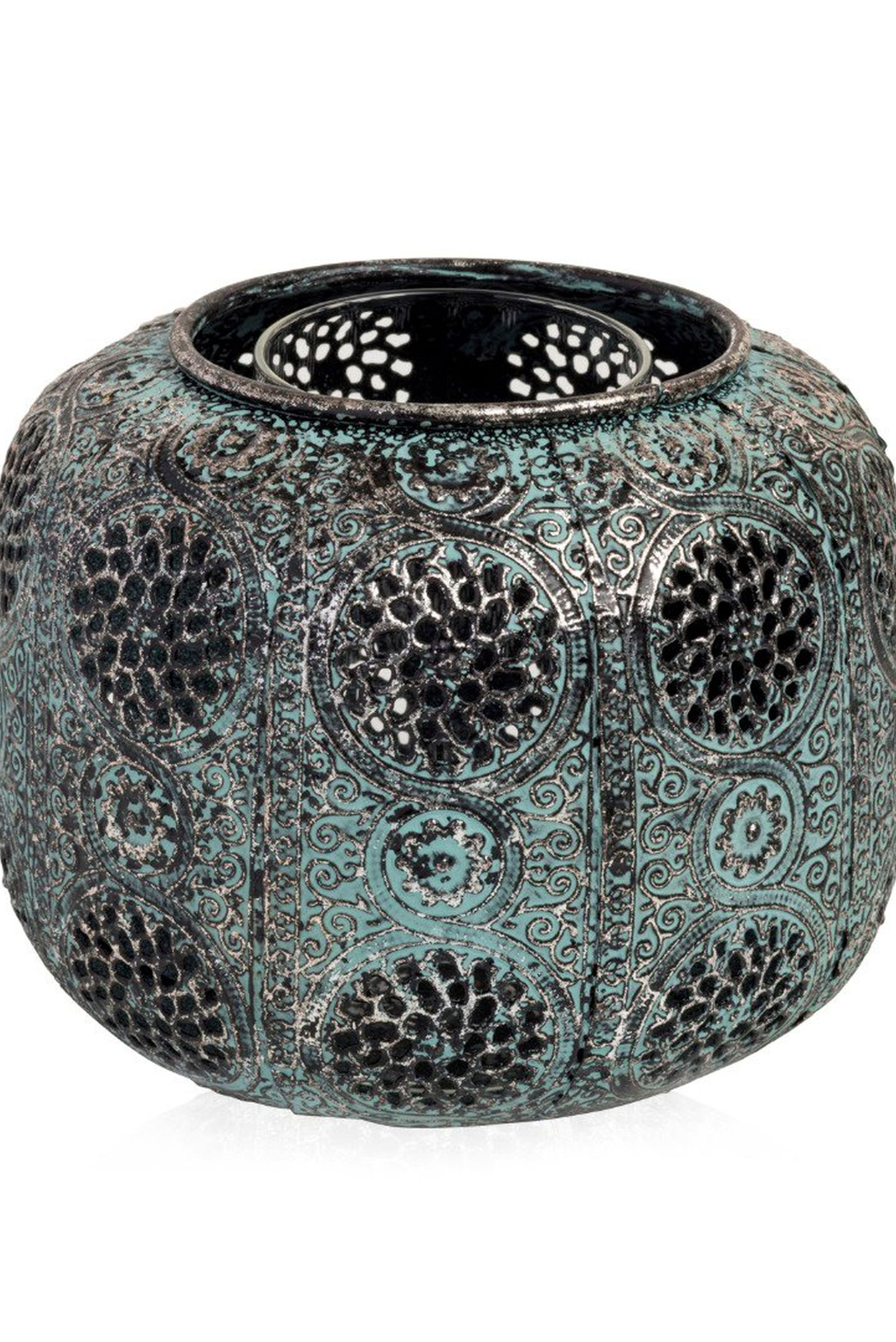 Ajur Metal Tealight Mumluk L Turkuaz