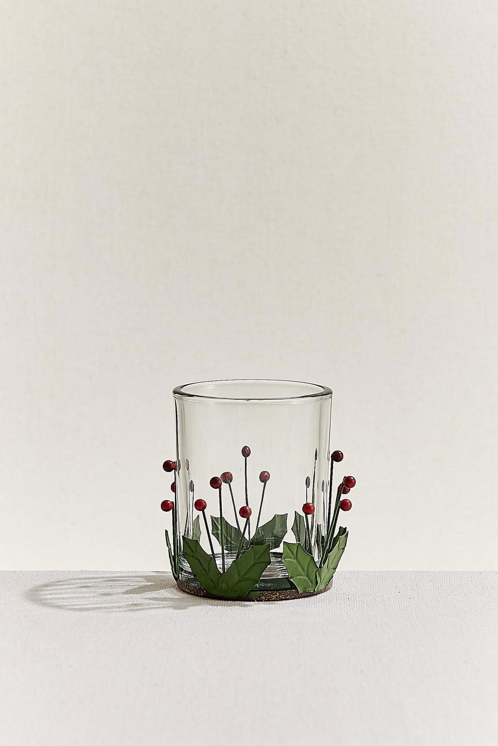 Berry Metal Tealight Mumluk Kırmızı Yeşil